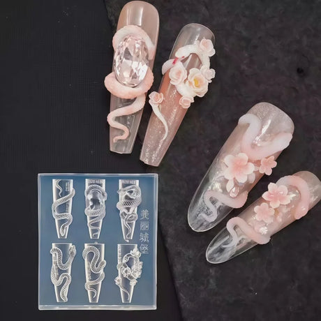1 Pc Snake Pattern Silicone Nail Mold 3D Stereoscopic Nails Art Decorations DIY Manicure Tool Nail Template Mold