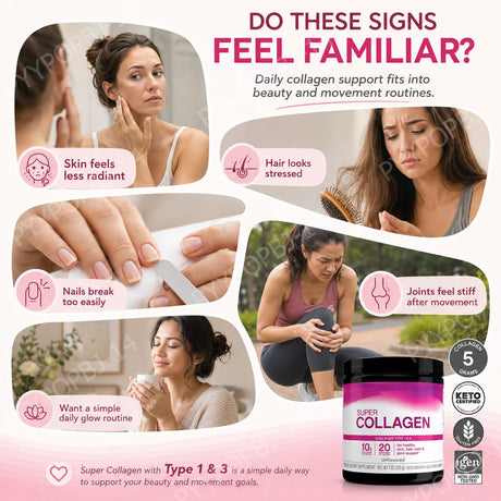 Super Collagen Powder Type 1 & 3 Hydrolyzed Bovine Collagen Supports Healthy Looking Skin Hair Nails Unflavored 20 Servings