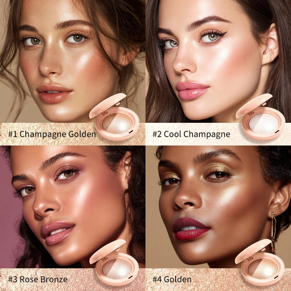 Face Highlighter Powder Instant Silky Skin Glow Long Lasting Waterproof Baked Shimmer Illuminator Makeup Contouring Glitter