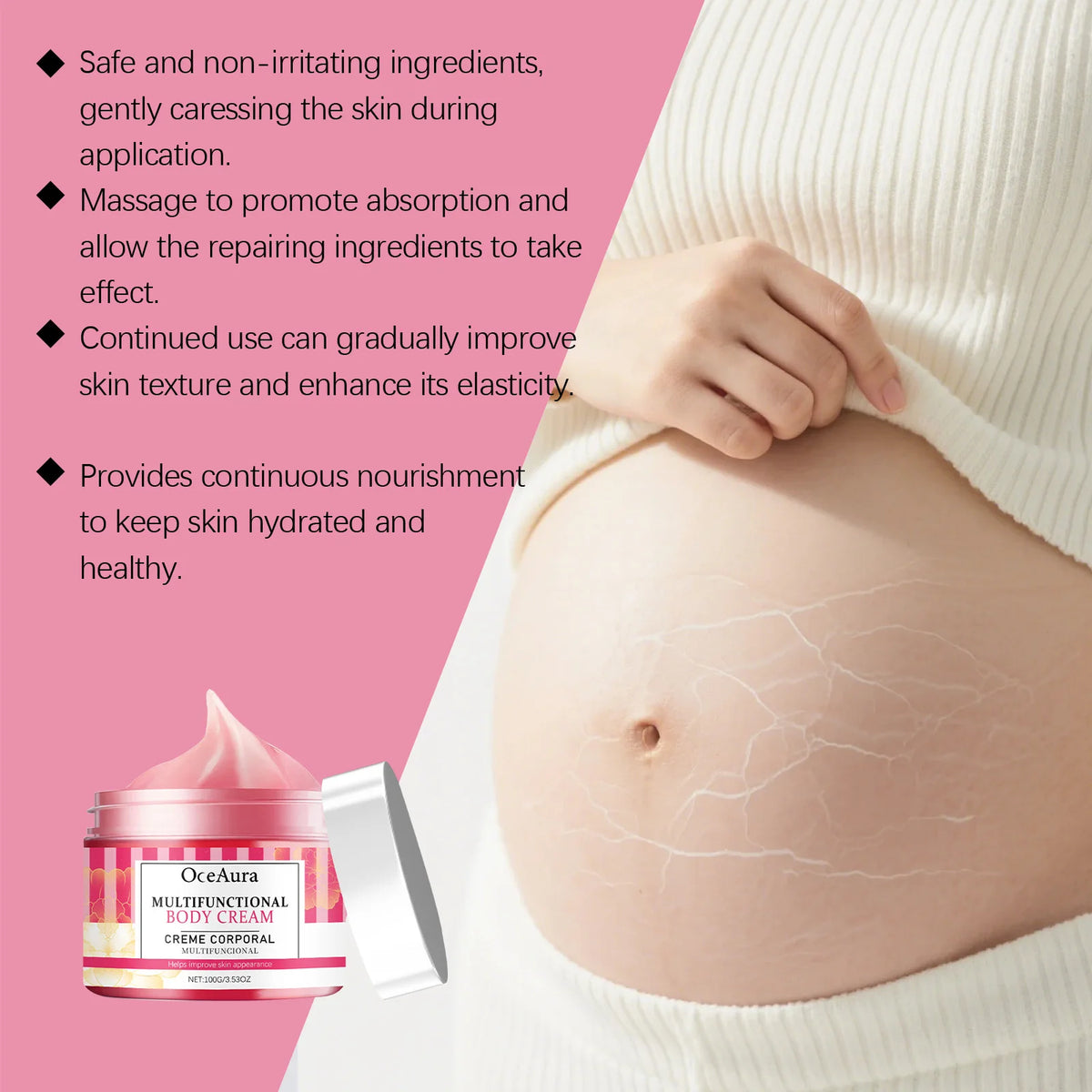 Pregnancy Belly Stretch Mark Cream for Elasticity Caffeine & Arnica Body Moisturizer Soothing Itchy Dry Skin Care for Moms to Be