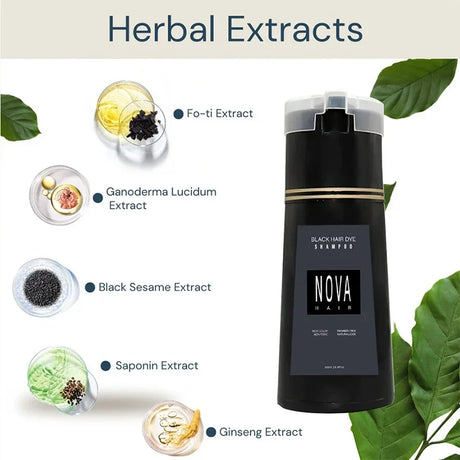 200ml Nova Hair Dye Shampoo 3-in-1 Hair Coloring Shampoo Instant Dye Shampoo Men Women Natural Fast White Hair Dyed Black Hair