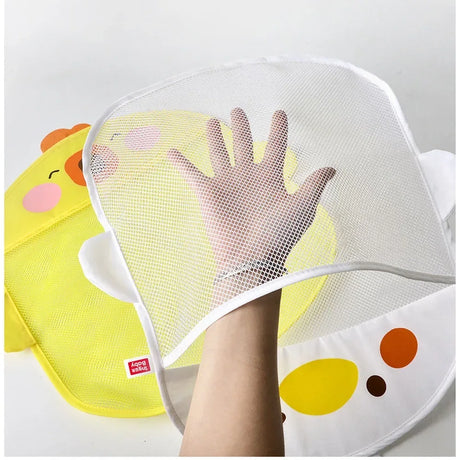 Baby Bath Toy Storage Bag Cartoon Cute Duck Mesh Quick Drying Bathroom Bath Bag with Suction Cup Drying Hanging Bag