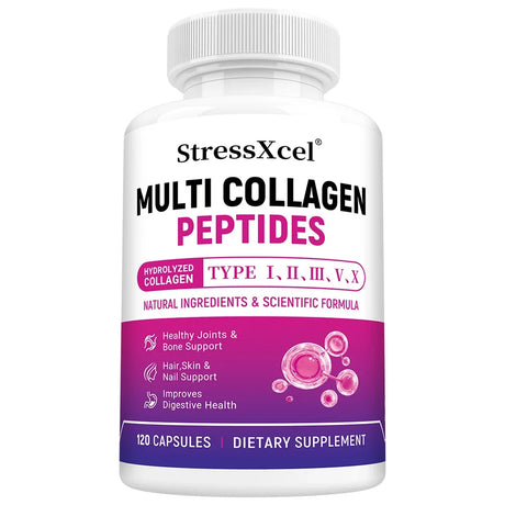 Multi Collagen Peptides Capsules, Type I II III V X, Biotin, Anti-Aging Skin, Hair, Nails, Joints, Gut & Immunity Support