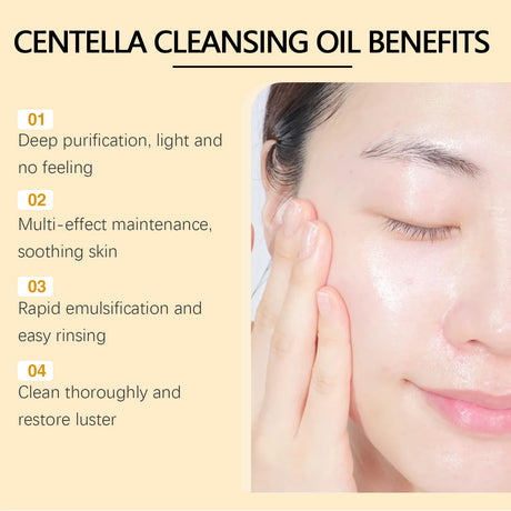 Centella Cleansing Oil Gentle Makeup Remover Oil Deep Pore Cleansing Blackhead Remover Non-Comedogenic Hydrating Oil Cleanser
