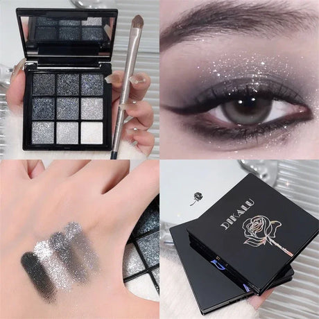 Punk Smoked Black Gray 9 Color Eyeshadow Makeup Palette Dark Color Pressed Glitter for Eyes Shadow Pigment Powder Cosmetics
