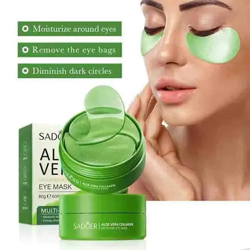 SADOER 60pcs Collagen & Aloe Vera Eye Mask Patches Anti Dark Circles Eye Bags Removal Moisturizing & Firming Skin Care Treatment