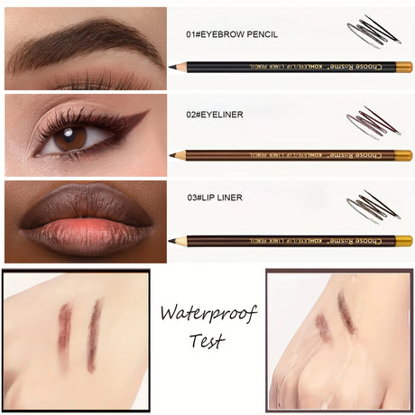 3pcs Eyebrow Pencil Eyeliner lip pencil Natural makeup Long-lasting Black dark coffee light coffee with pencil sharpener
