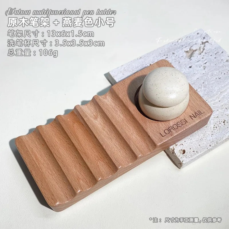 Nail Art Pen Holder Set Made of Natural Wood Multifunctional Color Palette Pen Washing Cup Storage Rack Pen Holder Nail Art Tool