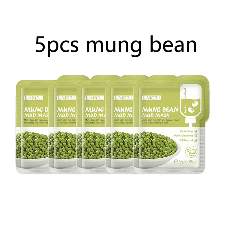 5pcs LAIKOU Eggplant Mud Mask Oil Control Moisturizing Anti-Acne Anti Wrinkle Whitening Cleansing Clay Mask Skin Care Face Mask