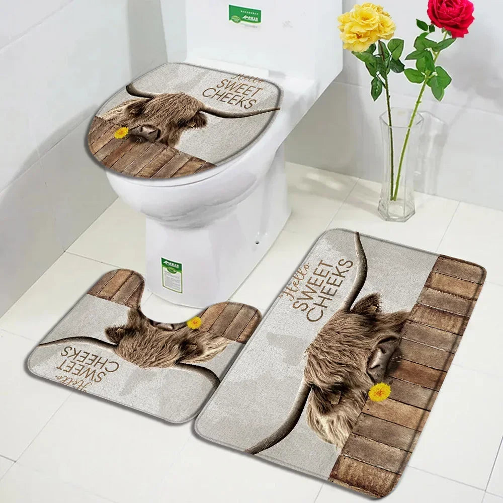 Abstract Marble Bath Mat Sets Modern Geometric Gold Lines Blue Texture Pattern Bathroom Decor Carpet Non-Slip Rugs Toilet Cover