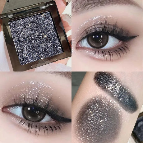 Purple Glitter Eyeshadow Makeup Pearlescent Shimmer Black Eyeshadow Plate Waterproof Long Lasting Monochrome Eyeshadow Cosmetics