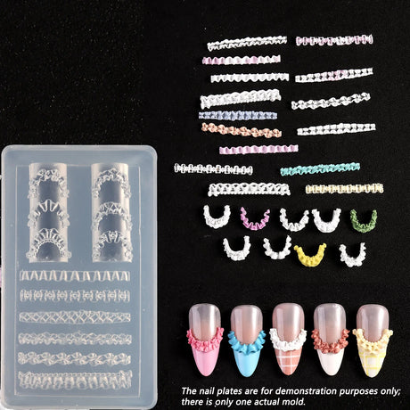 Lace Bowknot Nail Art Mold, French Manicure Silicone Stencil for DIY Nail Decoration, Nail Design Tool, Nail Printing Template