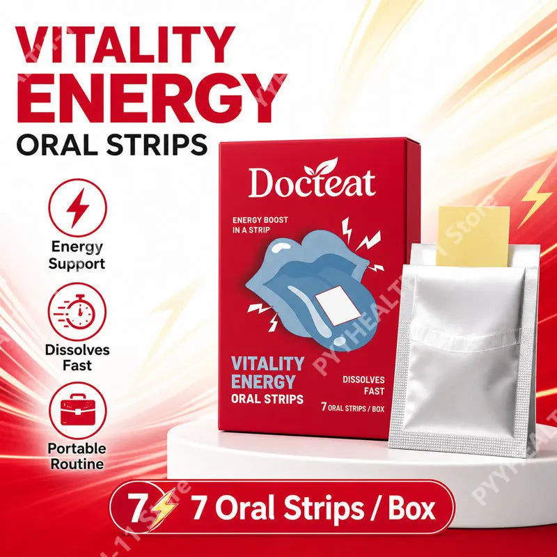 Docteat Vitality Energy Oral Strips with Caffeine and L-Theanine To Quickly Relieve Fatigue and Improve Concentration 7 Strips