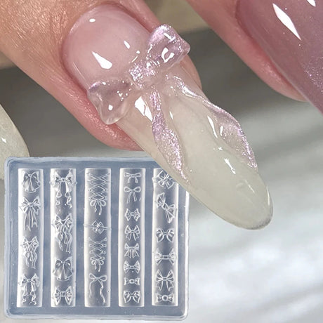 Elegant Bow Silicone Nail Art Molds Cute Bowknot Ribbon 3D Carving Template Gel Printing Stencils Kawaii Japanese Nail Accessory