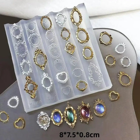 Retro Picture Frame Gem Baroque Shell Carving 3D Relief Manicure Templates Nail Art Transparent Silicone Nail Mold