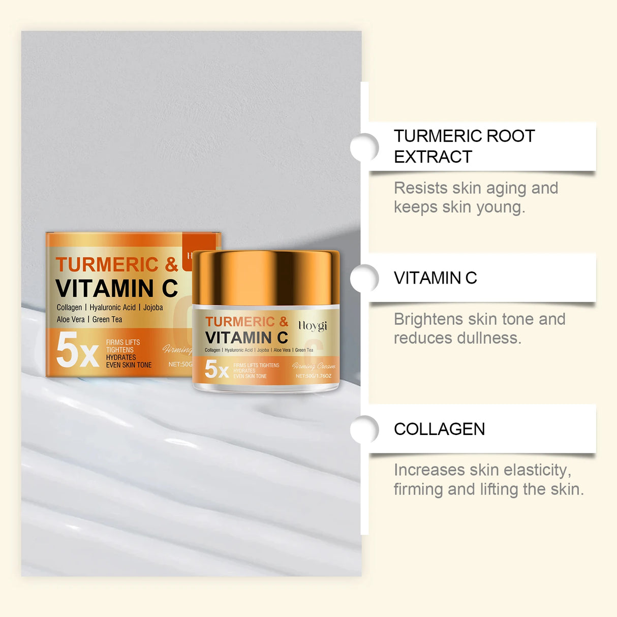 Turmeric Vitamin C Anti-Aging Cream Moisturizing Anti-Wrinkle Collagen Hyaluronic Acid Cream Skin Care Cosmetics