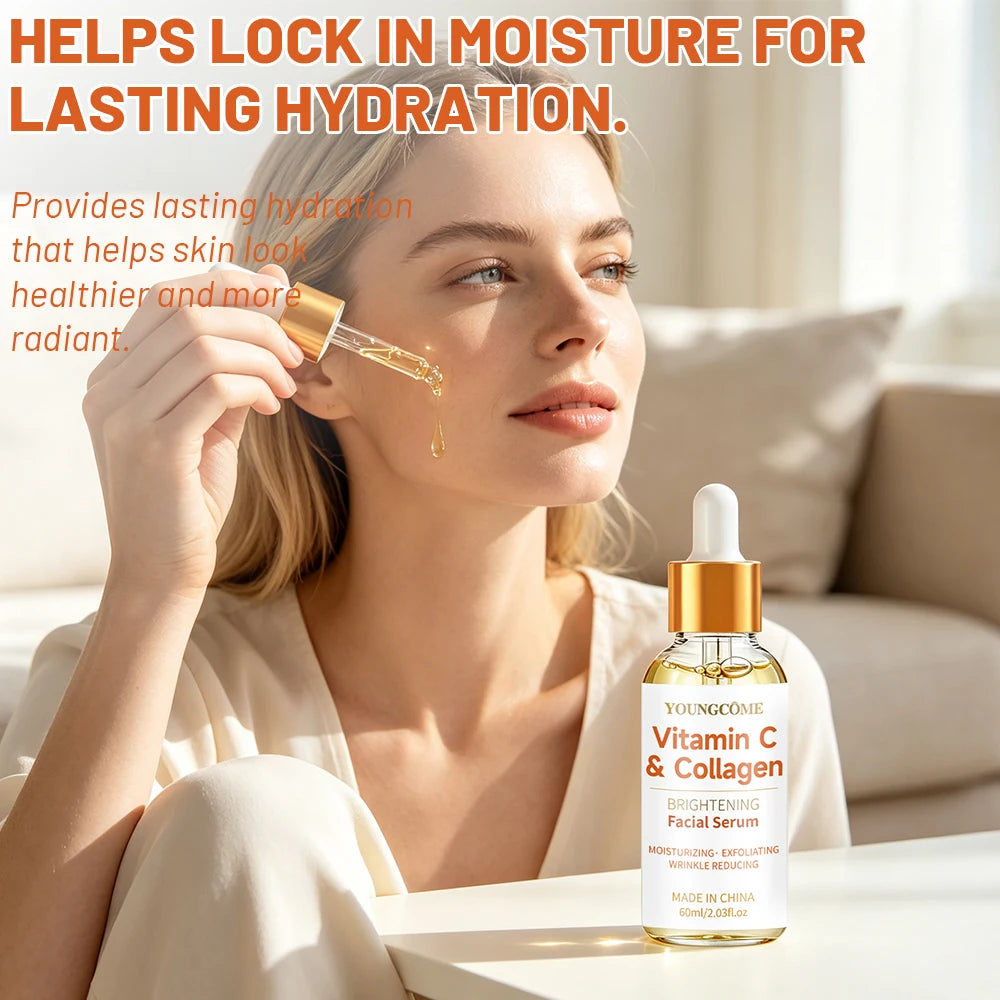 Facial Serum, YOUNGCOME Vitamin C & Collagen Hydrating Facial Serum, Lightweight Daily Moisturizing Serum with Nourishing Formul