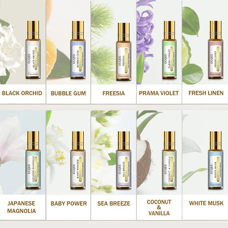 EUQEE 10 Bottles Women Fragrance Oil Gift Set Bubble Gum Jadore White Musk 10ml Roller Fragrance Oil For Diffuser Top Selling