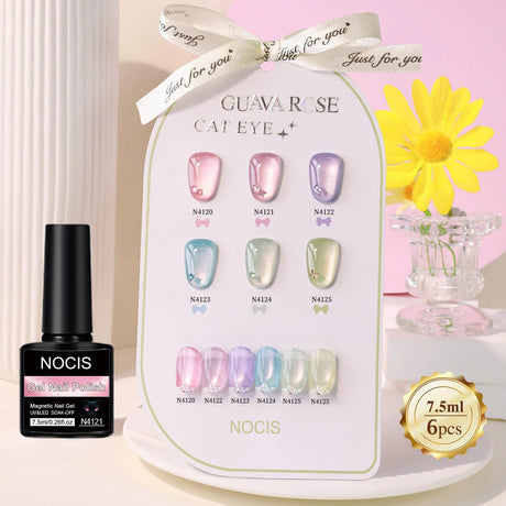 DOULINGDAI Cat Eye Gel Nail Polish Set with Magnet for Green Blue Pink Glitter Holographic Cat Eye, Salon Gel Manicure and Nail Art DIY at Home, Minty Fresh