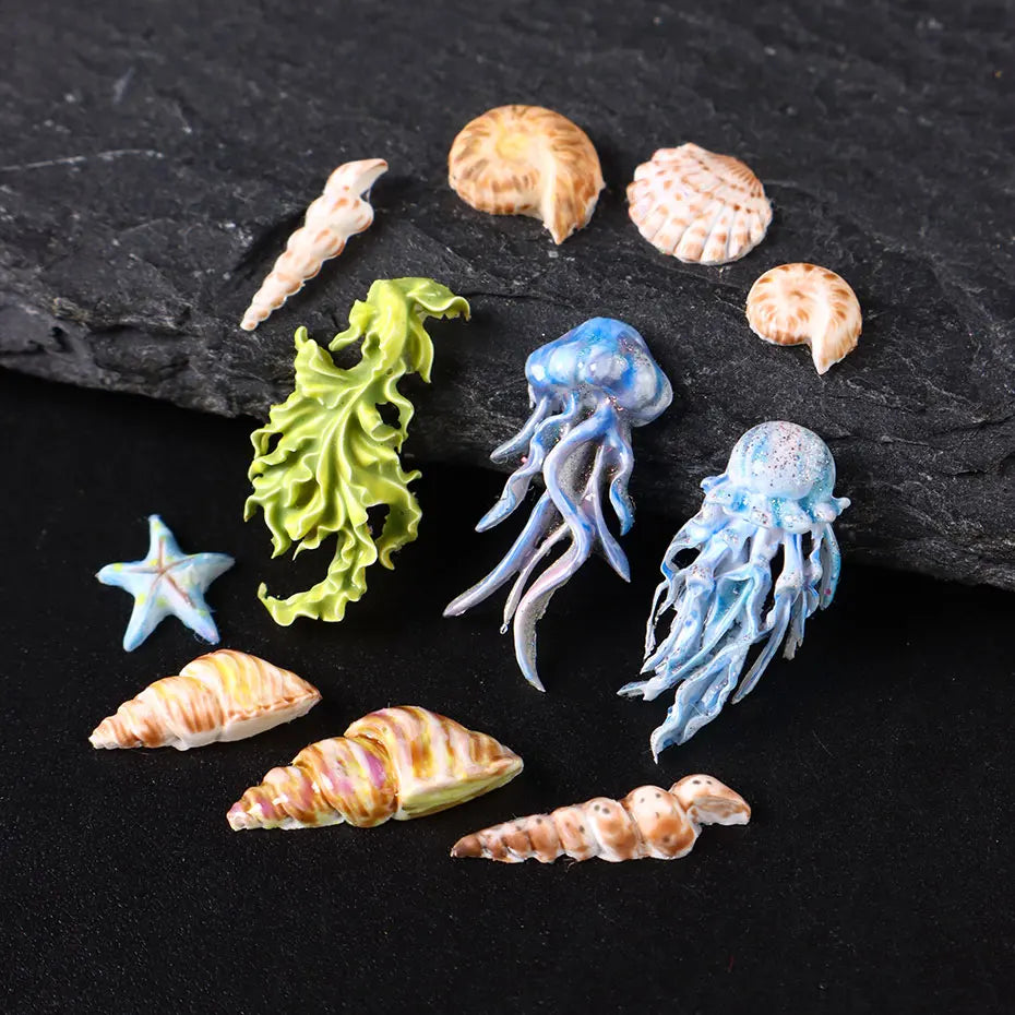 1pc Ocean Series Animal Silicone Mold Sea Shell Conch Nail Stamplates Starfish Seaweed 3D Soft Charm Manicure Mold Stencil Tools