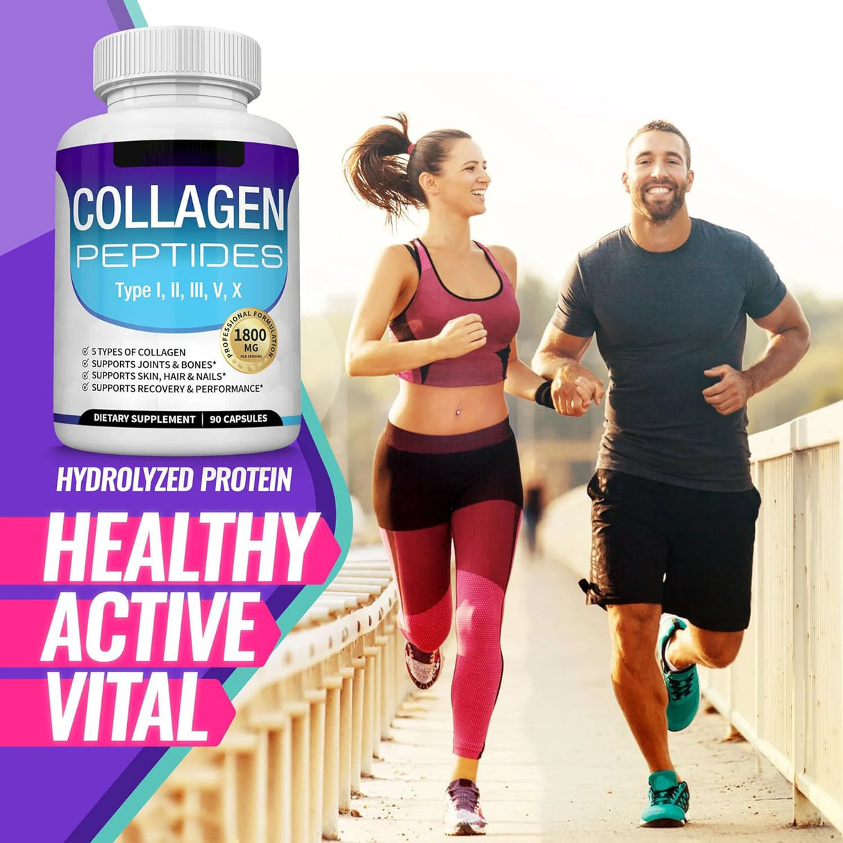 Multi Collagen Peptides Capsules 1800mg Type I,II,III,V,X Hydrolyzed Protein Collagen Complex for Skin, Hair, Nails, Joint