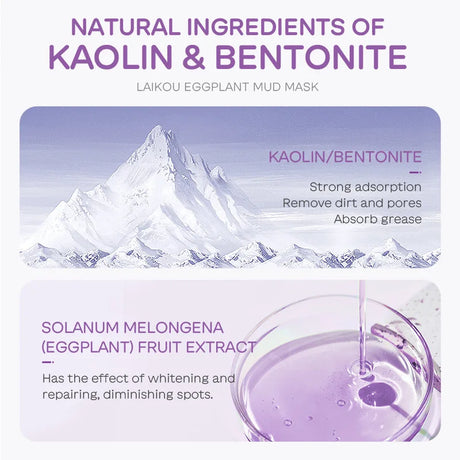 5pcs LAIKOU Eggplant Mud Mask Oil Control Moisturizing Anti-Acne Anti Wrinkle Whitening Cleansing Clay Mask Skin Care Face Mask