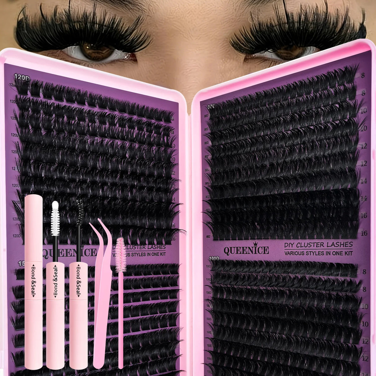 600pcs DIY Eyelash Clusters Kit - 60D 80D 100D 150D, 10-18mm Length Mix | Thick Natural Reusable False Lashes for Doll