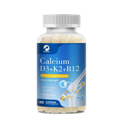 Kexinsh Vitamin D3K2 Capsules Vb12 Calcium Support Calcium Absorption Bone Teeth Heart Brain Health Joints Immune Function