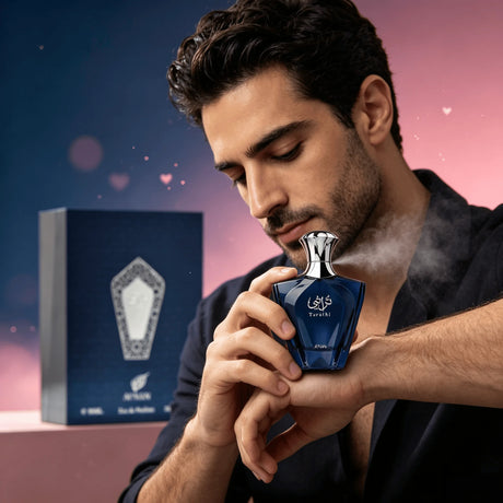Afnan Turathi Men EDP Perfume Luxury Arab Design Glossy Deep Blue Bottle Rich Oriental Woody Scent Holiday Birthday Gift For Him