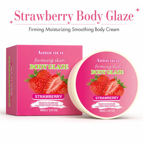 Strawberry Body Glaze Firming Skin Body Cream100g Moisturizing Body Butter Body Lotion Smooth Fine Lines Anti Dry Rough Skin Luminous Soft Non Greasy Strawberry Scent For All Skin Daily Skin Care