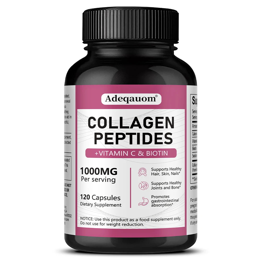 Multi Collagen Peptides Capsules with Vitamin C, Biotin, Support Skin Hair Nail Joint Bone Digestion & Intestinal Wellness