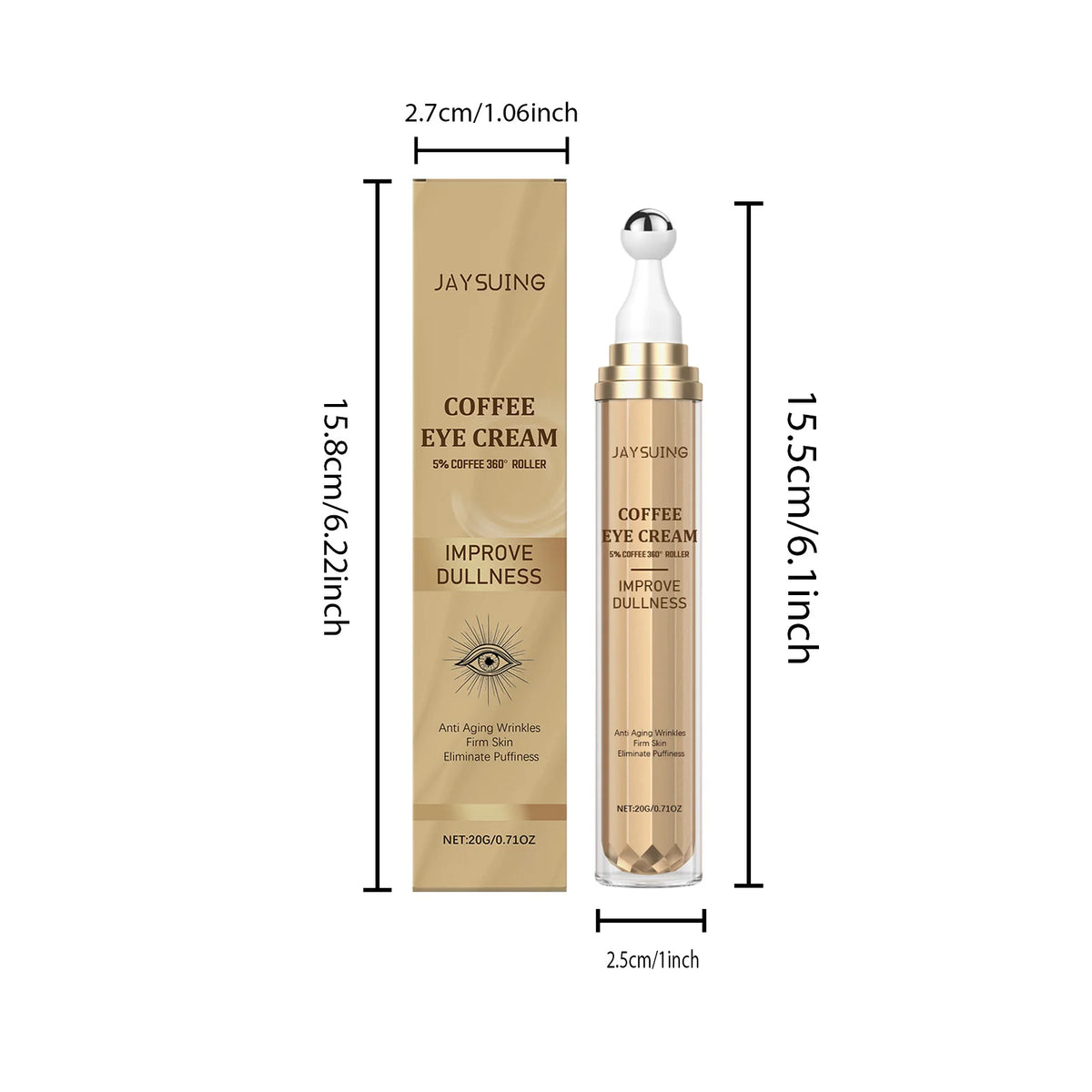 Caffeine Firming Eye Cream Fade Dark Circles Anti-Puffiness Lighten Fine Lines Under The Eyes Remove Eye Bags Roller Eye Massage