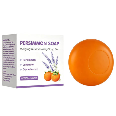 Persimmon Soap Bar for Body Odor Control, Japanese Persimmon & Lavender Extract for Unisex, Purifying & Deodorizing Soap, 100g