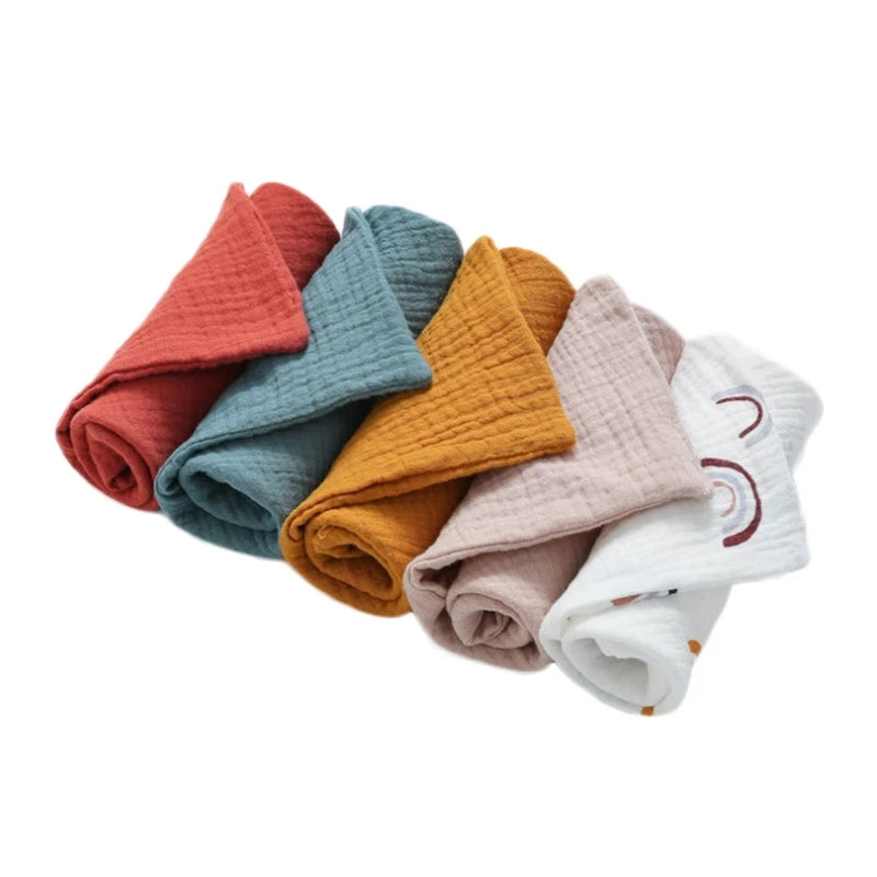 5 PcsWashcloth FaceclothInfant Wash Hand Face Wipes Baby Cotton Square Towels Handkerchief Muslin Cloth Feeding Bib
