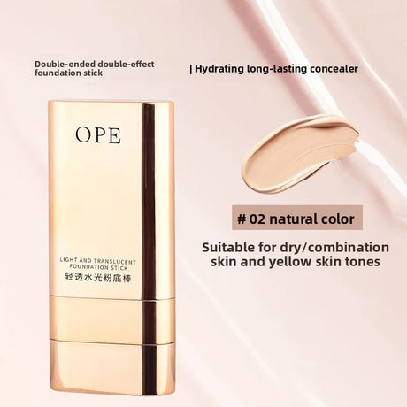 OPE Foundation Stick with Built-in Brush, Light Sheer Water-Glass Finish, Moisturizing 2-in-1 Concealer, Long Lasting Coverage