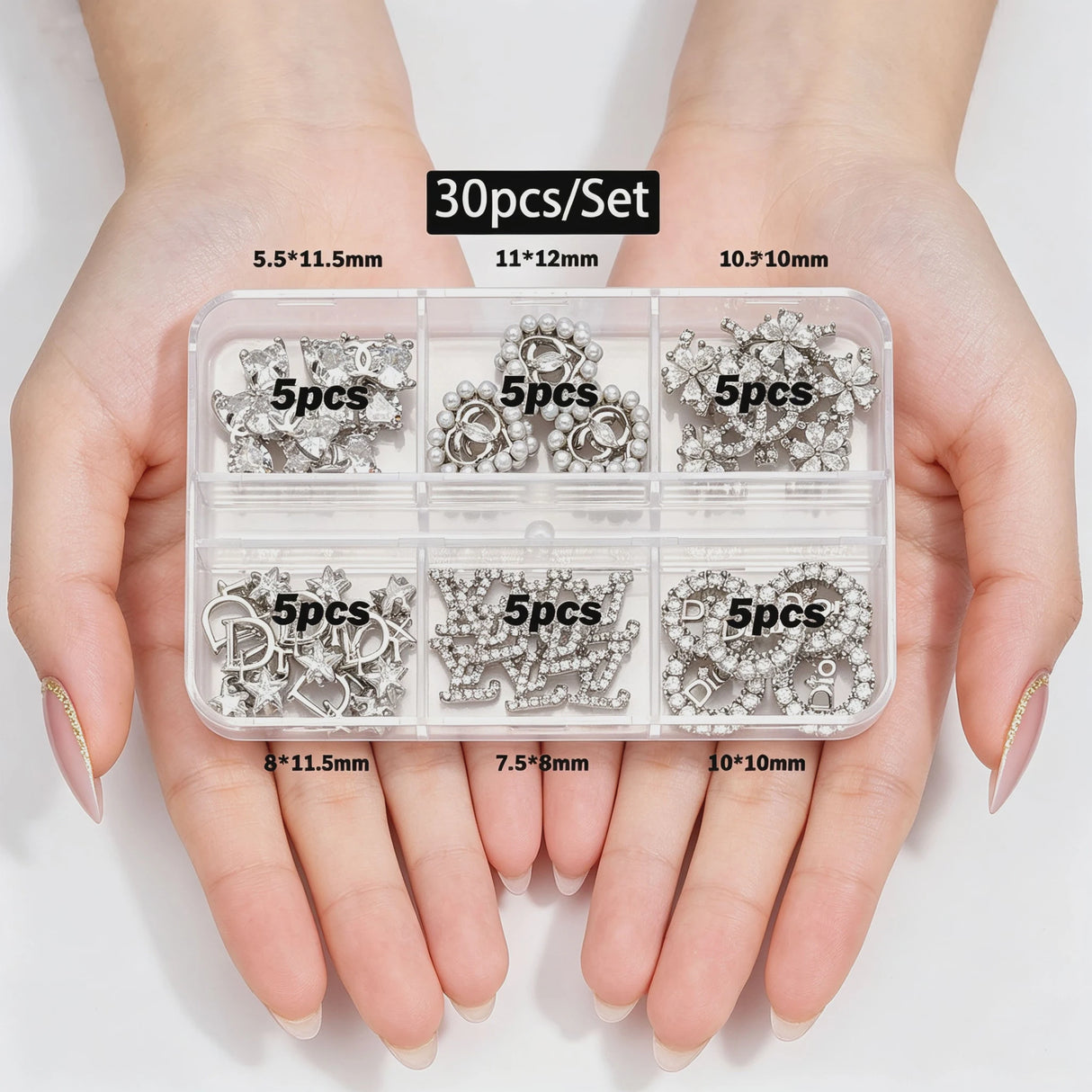 30/60pcs/Box 3D Luxury Metal Nail Art Decorations Alloy Shiny Rhinestones Pearl Gems Zircon Diamond Charms DIY Nail Accessories