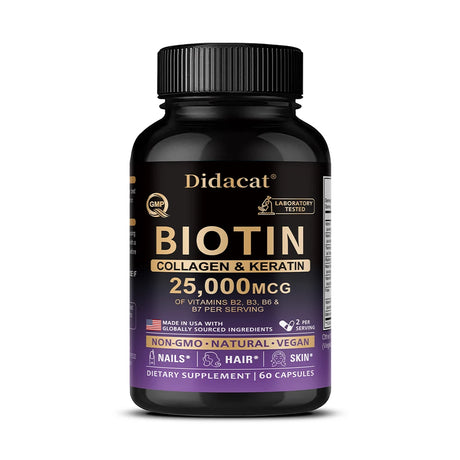 Biotin Vitamins with Collagen & Keratin - 25000 mcg Capsules,B1,B2,B3,B6,B7 Complex,Healthy Nails & Skin,Hair Growth