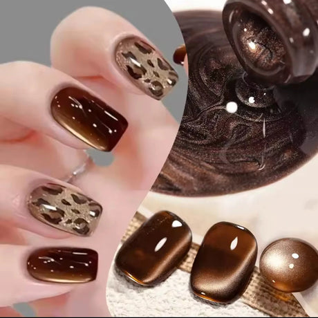 12ml 1-21pcs Brown Gold Cat Eye Gel Nail Polish Hot Selling Winter Whitening Magnet Gel Polish Gold Nails Nail Supplies Nail Art