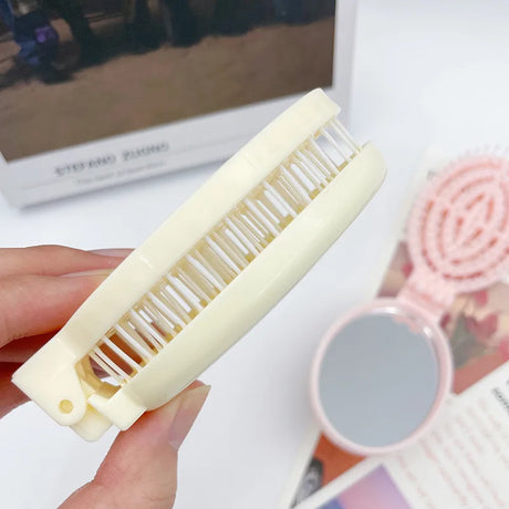 2-in-1 Foldable Comb Mirror Mini Portable Scalp Massage Comb Perfect for Travel Outgoing Use Easy to Carry Ideal Gifts