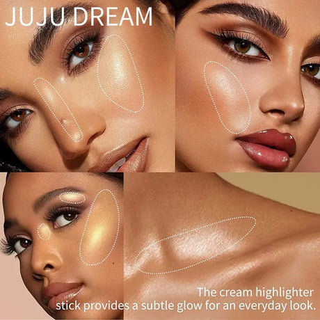 Glowy Highlighter Stick – Shimmer Finish, Waterproof, Long-Lasting, Easy Blend, Multi-Look, Face & Eye Contour, Skin-Friendly