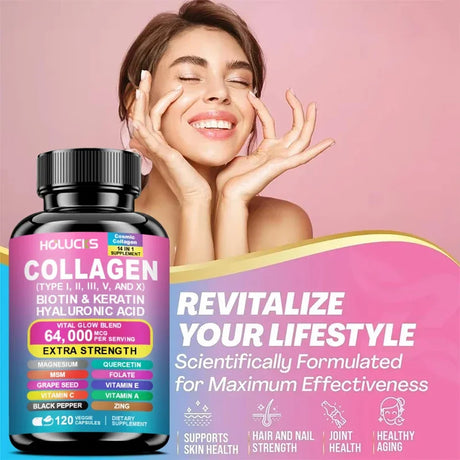 Buy 1 Get 1 Free! Pure Collagen Supplement, for Skin Firmness, Joint Health & Hair Growth, Promotes Youthful Glow, Non-GMO