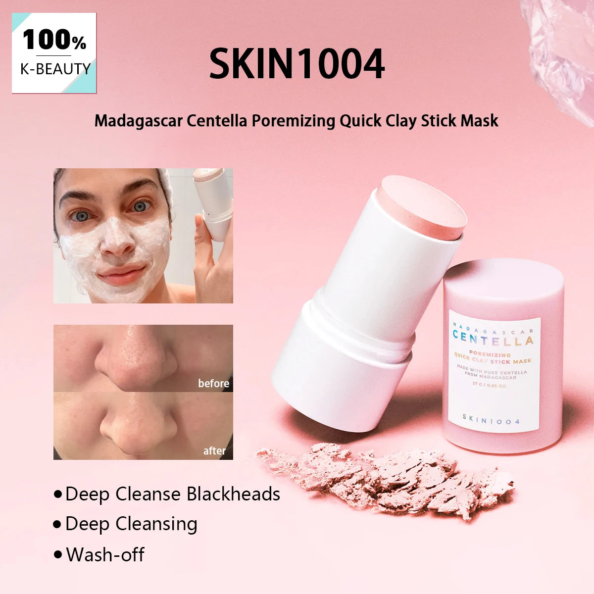 SKIN1004 Madagascar Centella Poremizing Quick Clay Stick Mask,Lightweight Watery Formula,Sheer,Korean Skincare,Korean Makeup