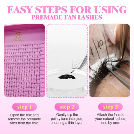 MAYOOC 320 Fans Premade Volume Fans Pointy Base Medium Stem Sharp Thin PreMade Russian Volume Fan Eyelash Extensions Custom Logo