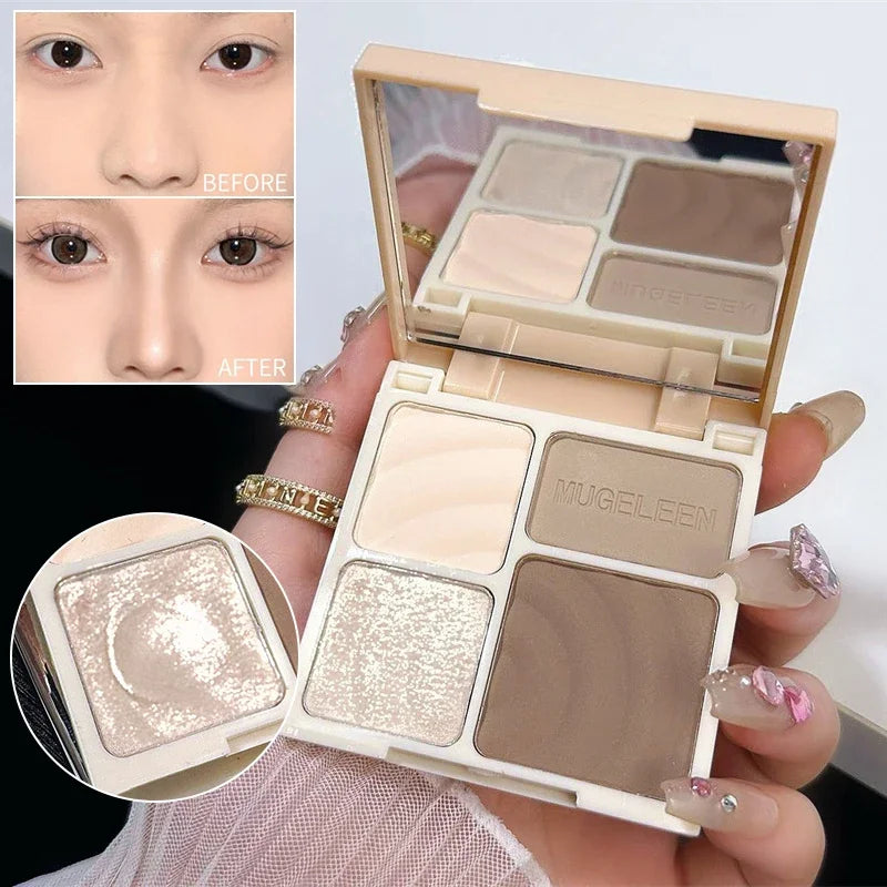 4 Color Facial Highlighter Makeup Palette Natural Matte Fine Glitter Powder Lasting Glow Brighten Contour Nose Shadow Palette