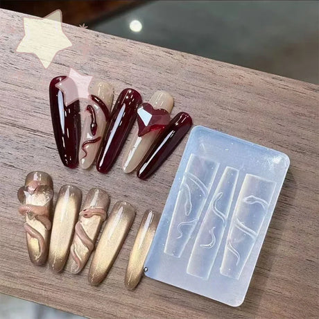 1/3 Pcs 3D Snake Nail Silicone Carving Mold DIY Decoration Art Beauty Charm Template UV Gel Manicure Supplies