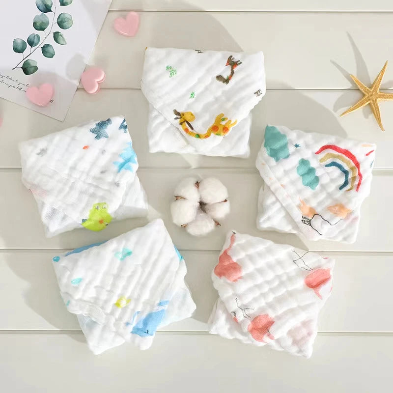 5 PCS Lot Muslin 6 Layers Cotton Soft Baby Towels Baby Face Towel Handkerchief Bathing Feeding Face Washcloth Wipe Burp Cloth