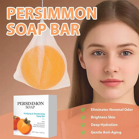 100g Persimmon Soap Bar Natural Handmade Facial Body Cleansing Soap Moisturizing Nourishing Gentle Exfoliating Daily Skincare
