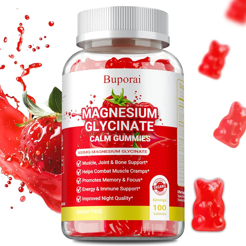 Magnesium Glycinate Gummies - Improve Sleep, Promote Physical and Mental Relaxation, and Reduce Leg Cramps and Muscle Pain
