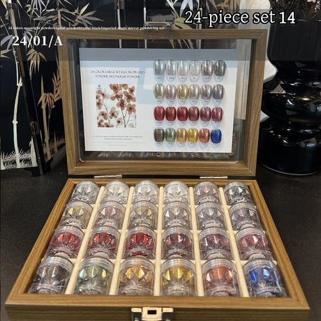 High-End Nail Art Set, 24 Colors Moonlight Mirror Powder Kit, Ultra-Fine Glitter, Japanese Style, Perfect for All Occasions