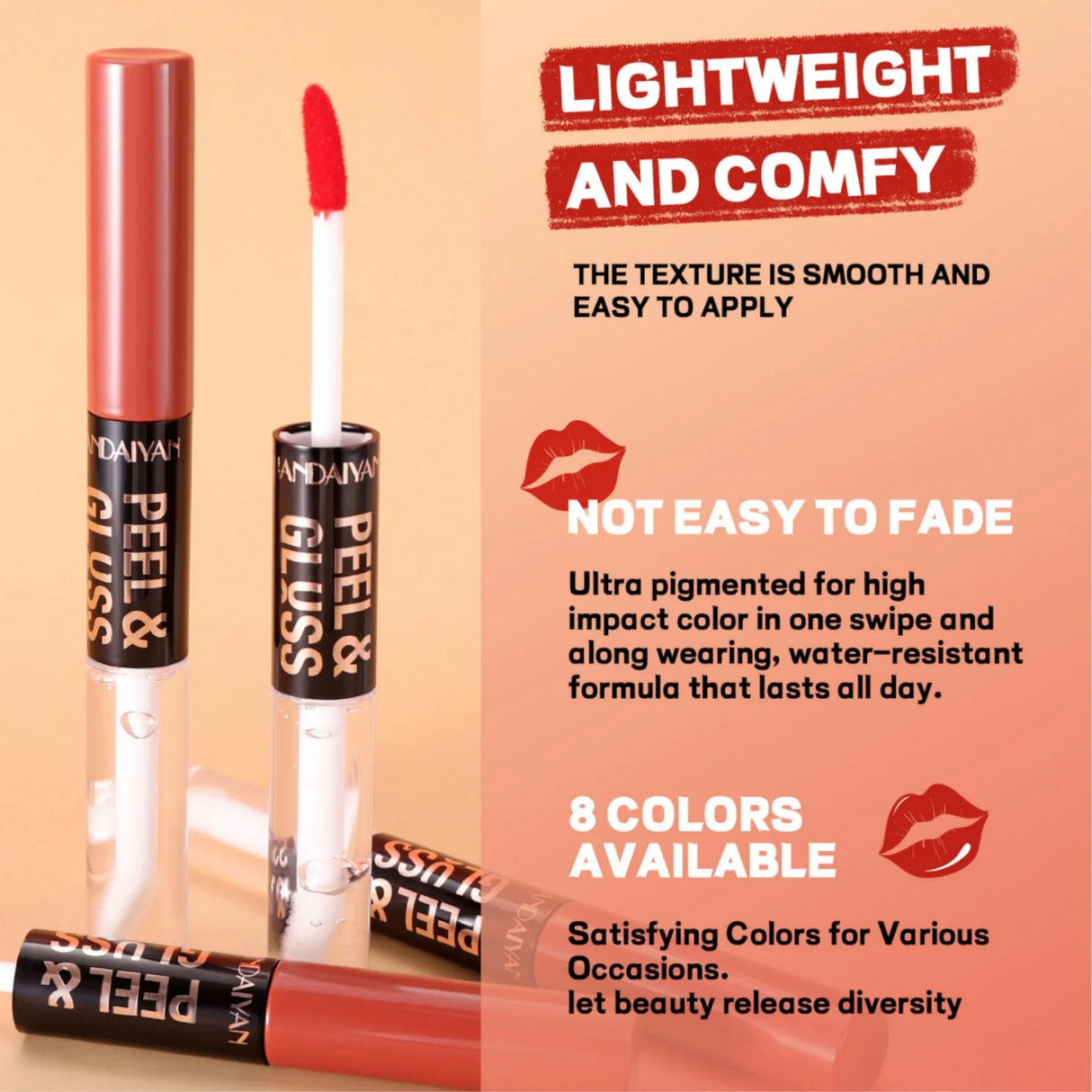 HANDAIYAN Matte Peel-Off Lip Stain Waterproof Transfer-Proof & Moisturizing 2-in-1 | Long-Lasting Lip Gloss & Lipstick